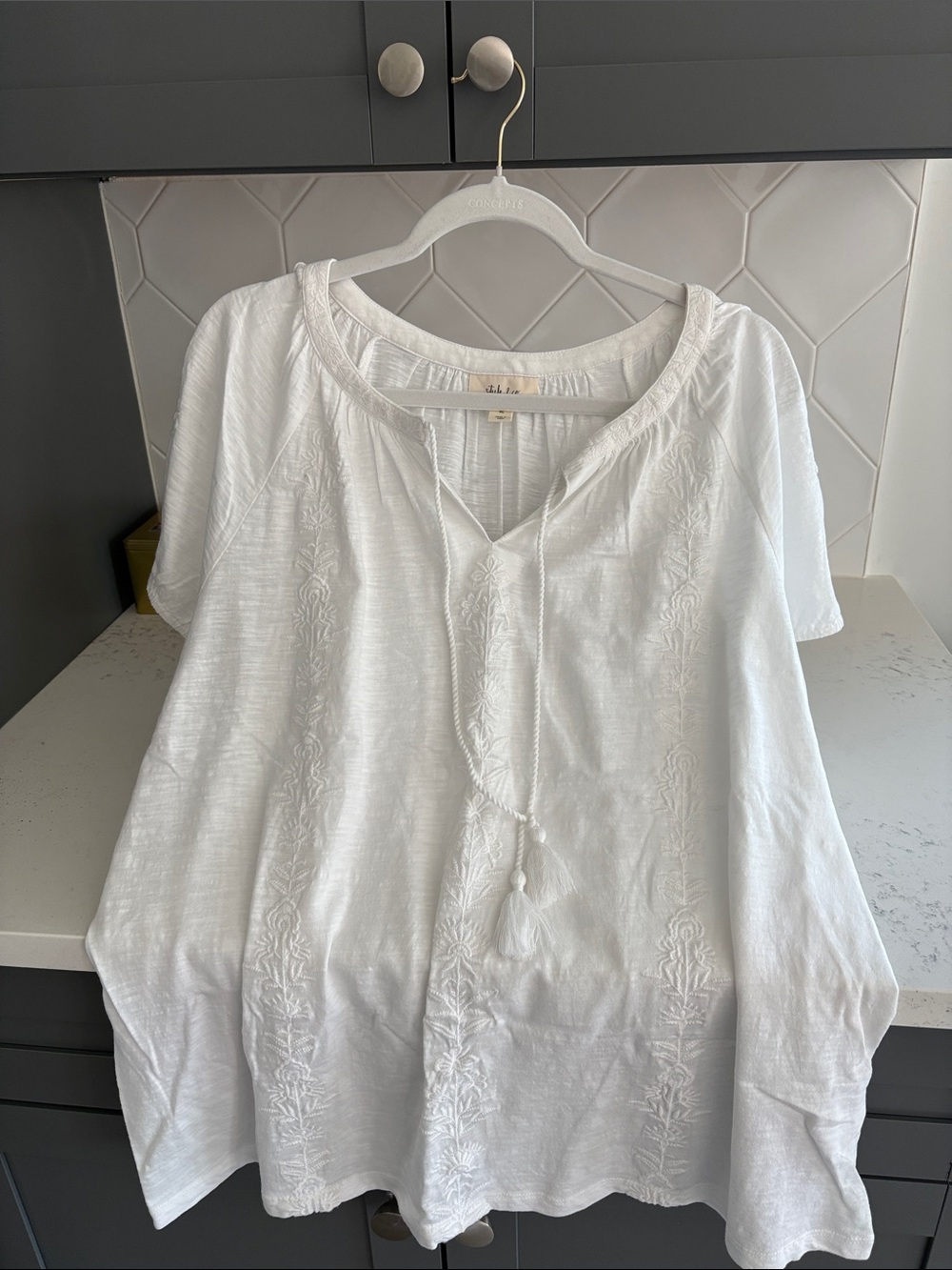 Style & Co. White Embroidered Peasant Blouse